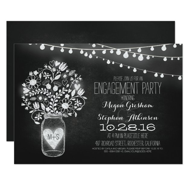 Mason Jar Chalkboard & Lights Engagement Party Invitation