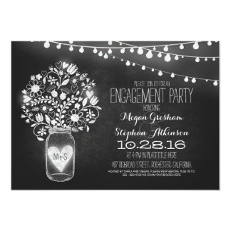 mason jar chalkboard & lights engagement party card