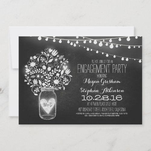 mason jar chalkboard &amp; lights engagement party personalized invites