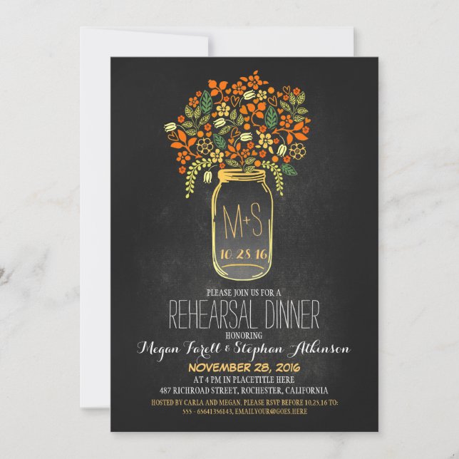 mason jar chalkboard rehearsal dinner invitation (Front)