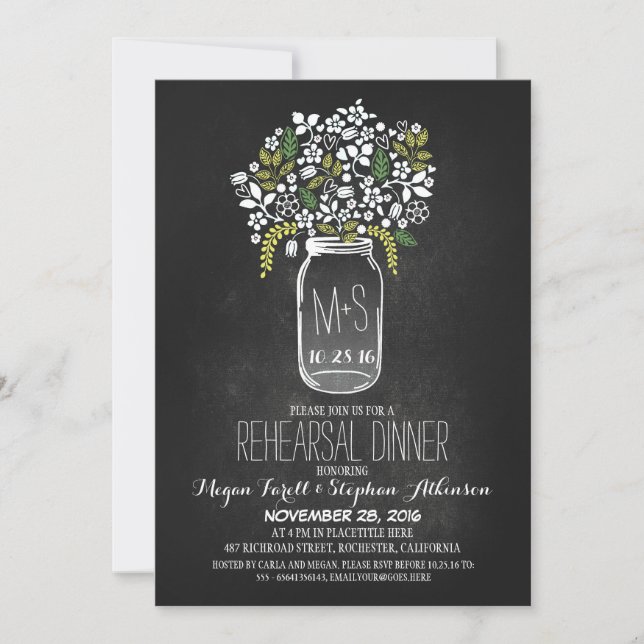 mason jar chalkboard rehearsal dinner invitation (Front)