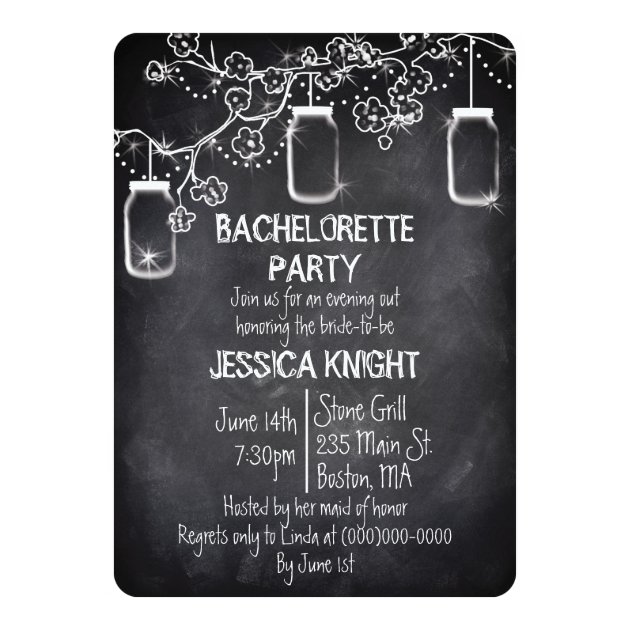 Mason Jar Chalkboard Rustic Bachelorette Party Invitation