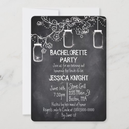 Mason Jar Chalkboard Rustic Bachelorette Party Inv Invitation