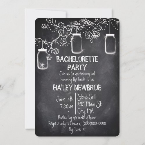 Mason Jar Chalkboard Bachelorette Party Custom Invite