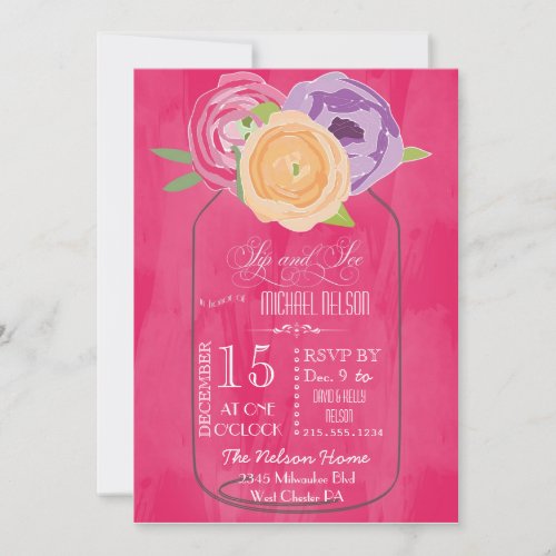 Mason Jar Chalkboard Sip and See Custom Invites
