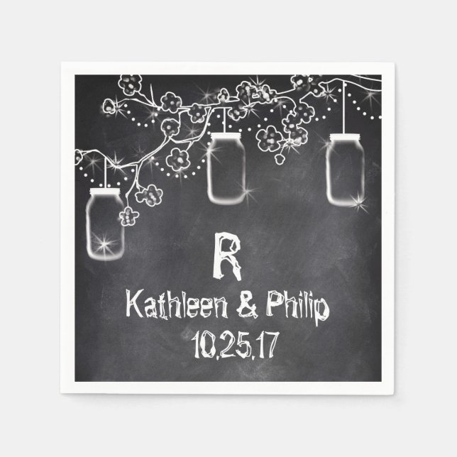 Mason Jar Chalkboard String Lights Rustic Wedding Napkins (Front)