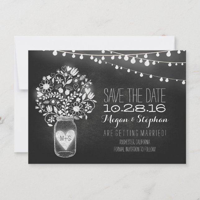 mason jar chalkboard string lights save the date (Front)