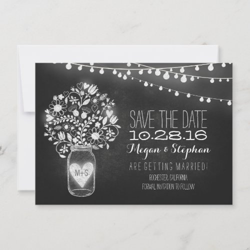 mason jar chalkboard string lights save the date