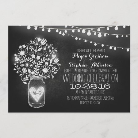 Mason Jar Chalkboard String Lights Wedding Invites