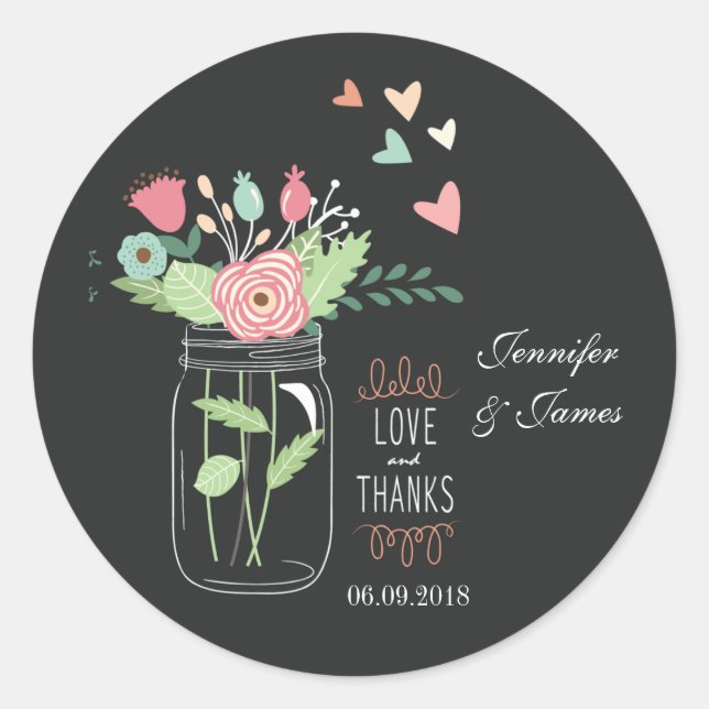 Mason jar charcoal wedding sticker favors seals (Front)