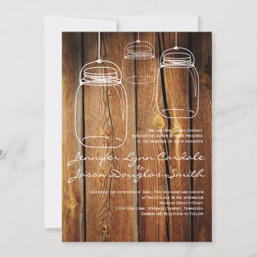 Mason Jar Country Barn Wood Wedding Invitations