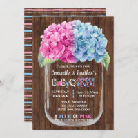 Mason jar country chic gender reveal pink or blue invitation