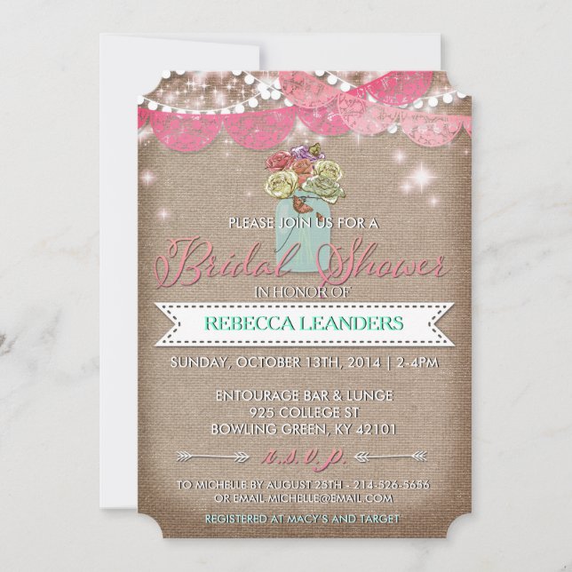 Mason Jar Country Rose Bridal Shower Invite (Front)