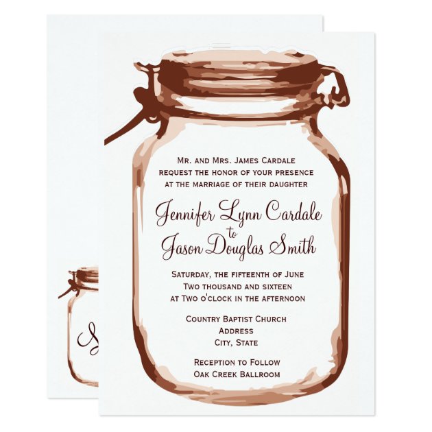 Mason Jar Country Rustic Wedding Invitations