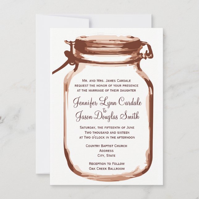 Mason Jar Country Rustic Wedding Invitations (Front)