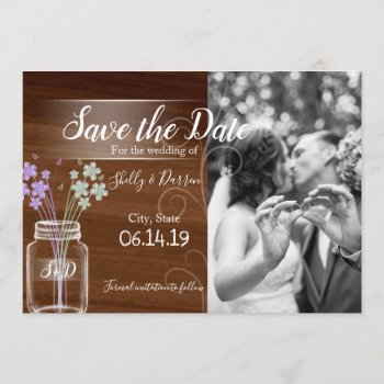Mason Jar Country Wedding Save The Date Card by chandraws at Zazzle