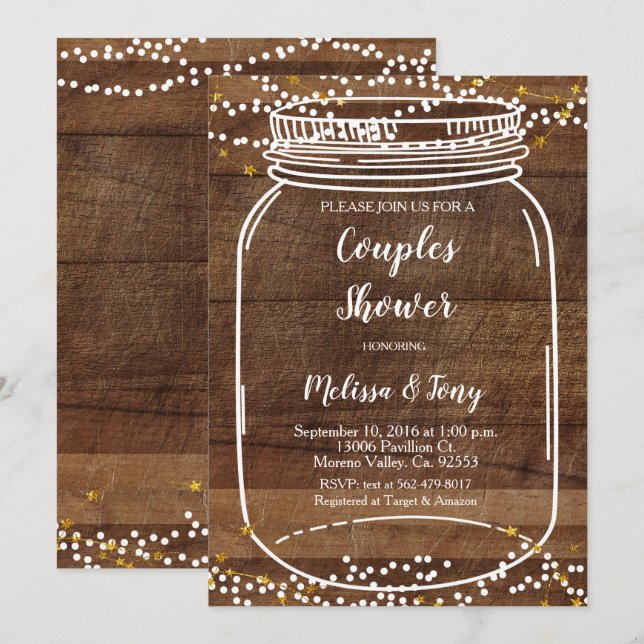 Mason Jar Couple Shower Invitation card (Front/Back)