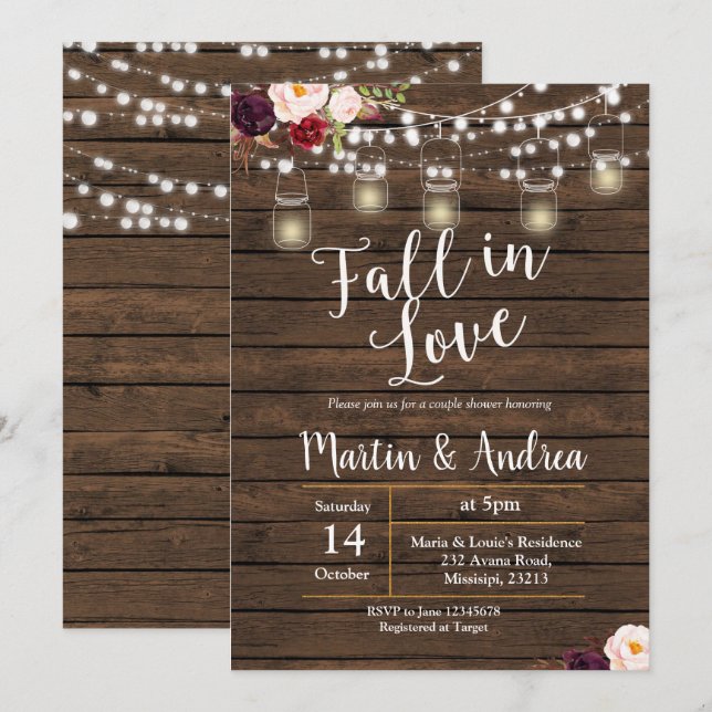 Mason jar couple shower invite card (Front/Back)