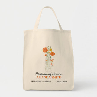 Mason Jar Custom Wedding Party Tote Bag (coral)