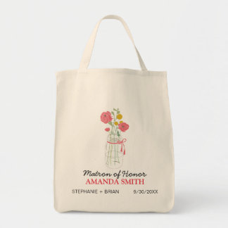 Mason Jar Custom Wedding Party Tote Bag (pink)