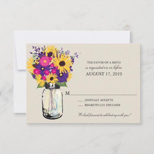 Mason Jar Daisies and Sunflowers  RSVP Invitation