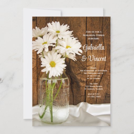 Mason Jar Daisies Country Wedding Rehearsal Dinner Invitation Zazzle