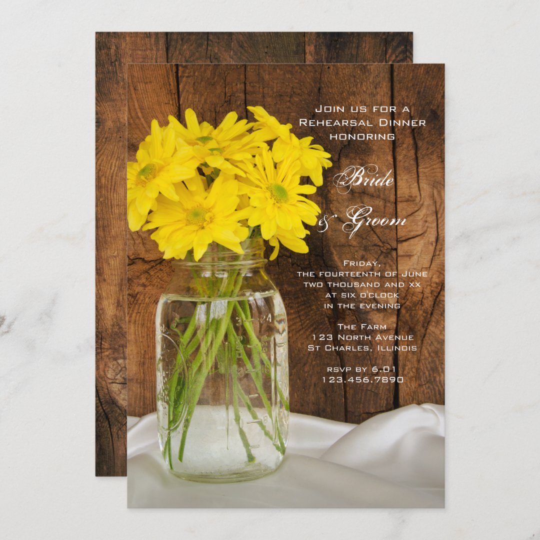 Mason Jar Daisies Country Wedding Rehearsal Dinner Invitation Zazzle