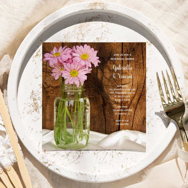 Mason Jar Daisies Country Wedding Rehearsal Dinner Invitation Zazzle