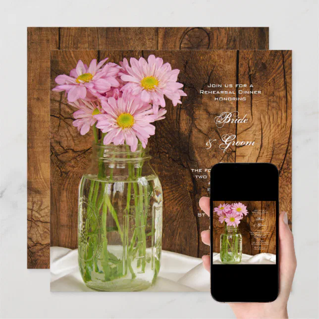 Mason Jar Daisies Country Wedding Rehearsal Dinner Invitation Zazzle