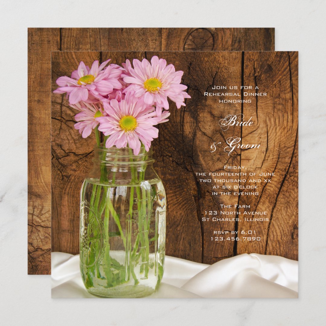 Mason Jar Daisies Country Wedding Rehearsal Dinner Invitation Zazzle