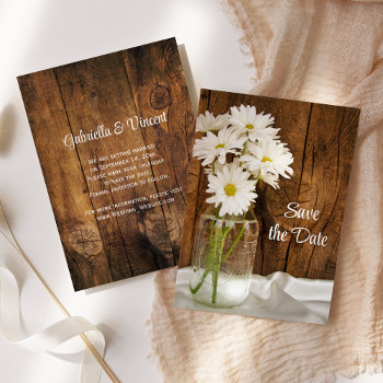 Mason Jar Daisies Country Wedding Save The Date Invitation by loraseverson at Zazzle