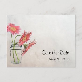 Mason Jar Daisies Postcard  - Save The Date by AJsGraphics at Zazzle