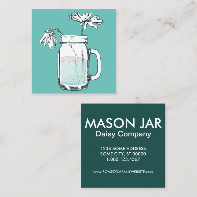 mason jar daisies square business card (Front/Back)