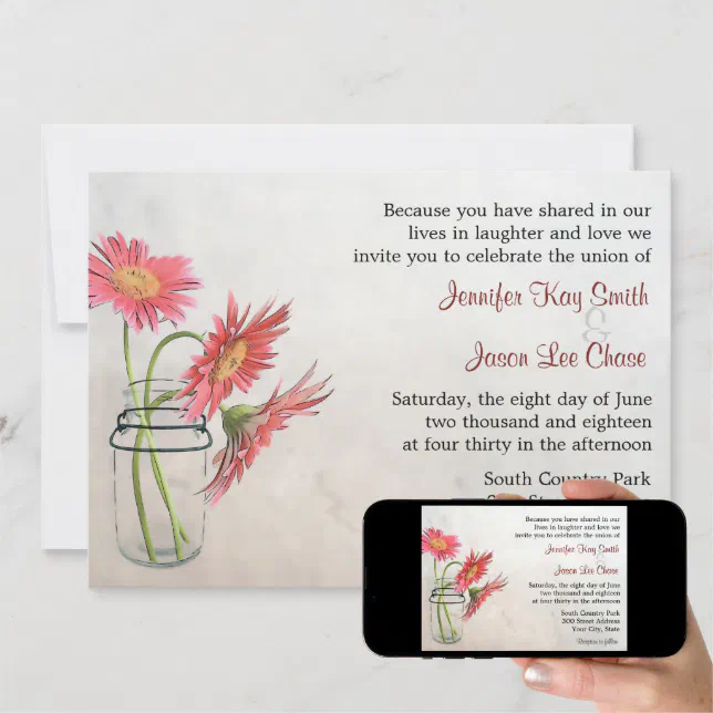 Mason Jar Daisies Wedding Invitations Zazzle