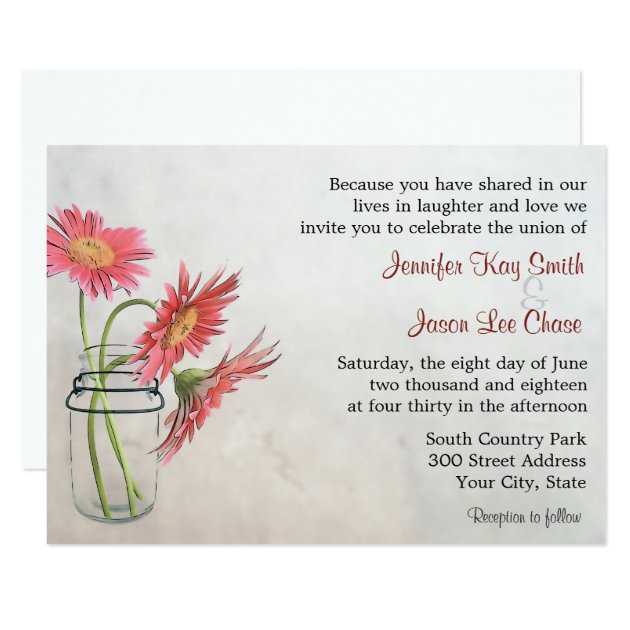 Mason Jar Daisies Wedding Invitations