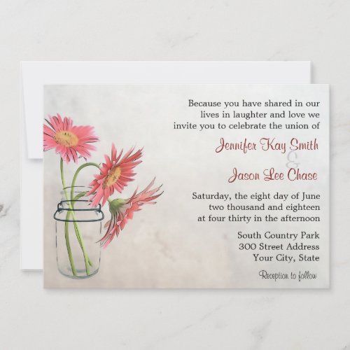 Mason Jar Daisies Wedding Invitations