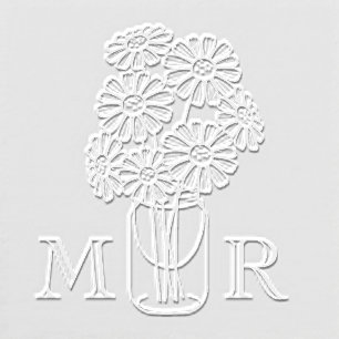 Mason Jar Daisy Bouquet Wedding Monogram Initials Embosser