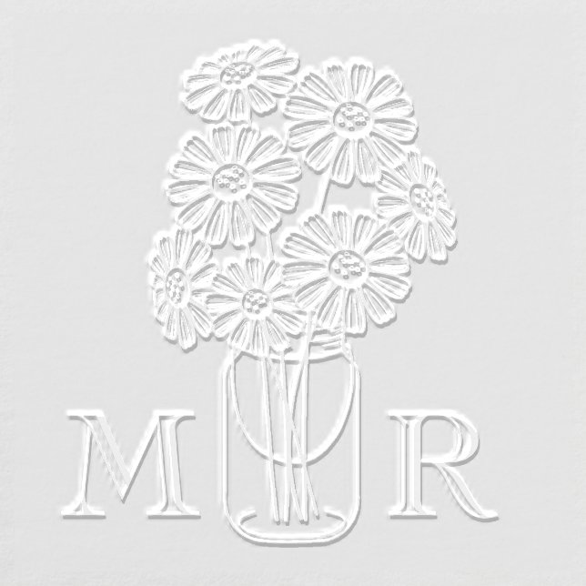 Mason Jar Daisy Bouquet Wedding Monogram Initials Embosser (Design)