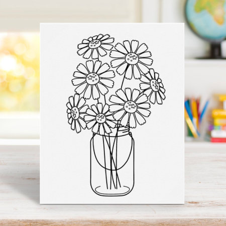 Mason Jar Daisy Flowers Coloring Page Poster