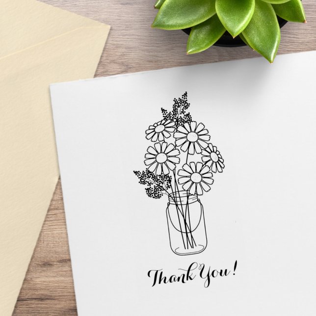 Mason Jar Daisy Flowers Thank You Rubber Stamp (Creator Uploaded)