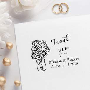 Mason Jar Daisy Flowers Thank You Wedding Rubber Stamp