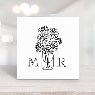 Mason Jar Daisy Flowers Wedding Monogram Initials Rubber Stamp