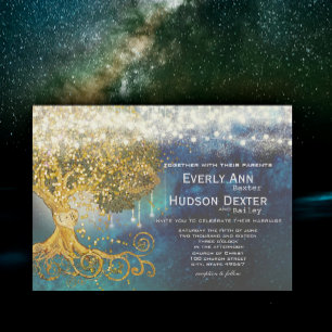 Mason Jar Fairytale Blue Opulence & Gold Wedding  Invitation