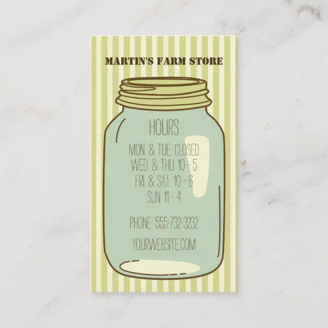 Mason Jar Farm Store Hours Business Card Zazzle