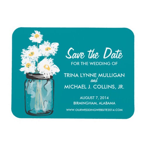 Mason Jar filled with White Daisies Save the Date Magnet