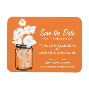 Mason Jar filled with White Daisies Save the Date Magnet