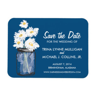 Mason Jar filled with White Daisies Save the Date Magnet