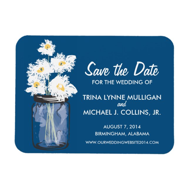 Mason Jar filled with White Daisies Save the Date Magnet (Horizontal)