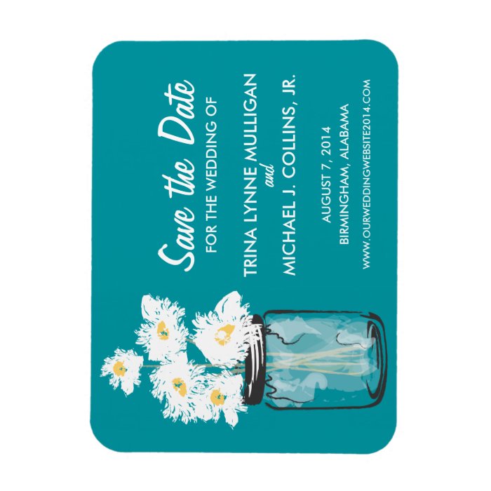 Mason Jar filled with White Daisies Save the Date Rectangular Magnets