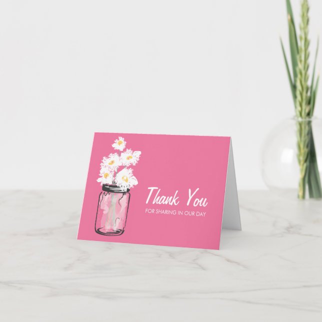 Mason Jar filled with White Daisies Thank You Card (Front)